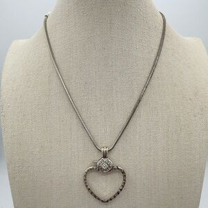 Brighton Silver Scroll Open Heart Crystal Pendant Snake Chain Necklace